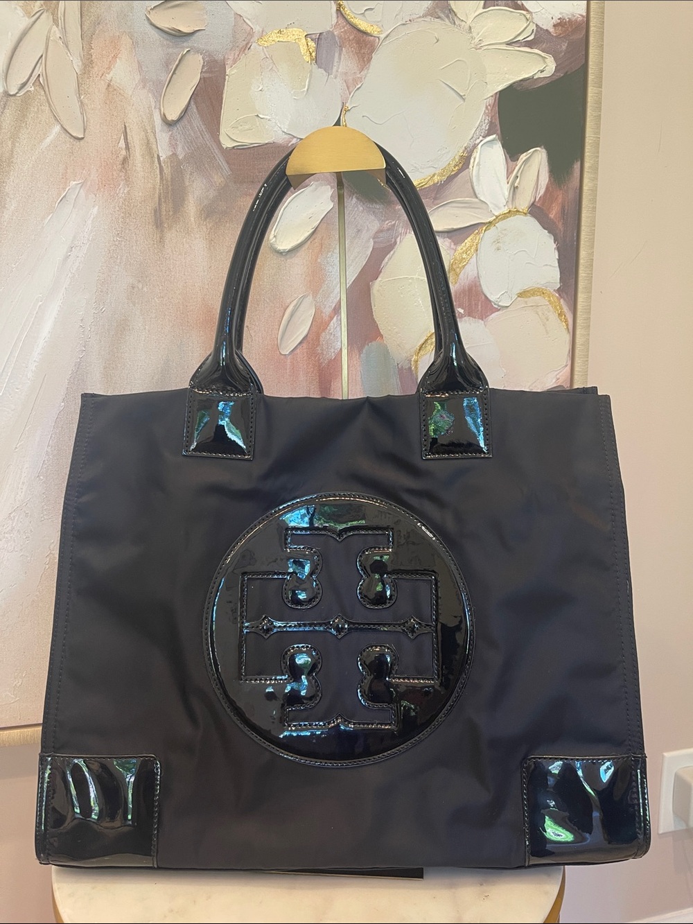 NWOT Tory Burch Black Nylon Tote with Patent Trim